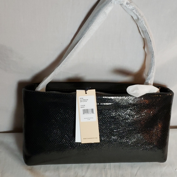 NEW REBECCA MINKOFF Croc Embossed Leather Clutch